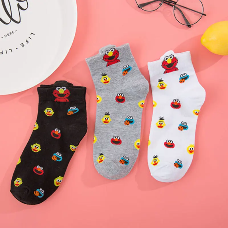 Tanie Damskie skarpety damskie Streetwear sezamkowe skarpety kreskówkowe dla dziewczynek Harajuku urocze skarpetki Elmo bawełniane sklep