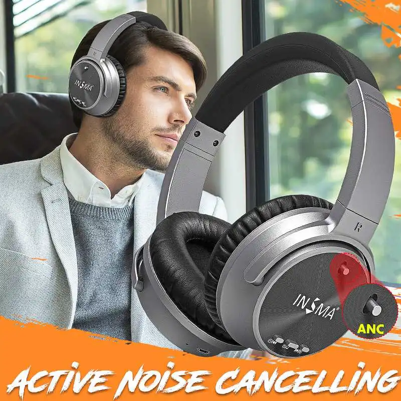 Fone de Ouvido Bluetooth com Cancelamento Ativo sem Fio Fones de Ouvido com Microfone Música para Telefones Insma Ruído Graves Profundos pc Anc 4 Eletrônicos