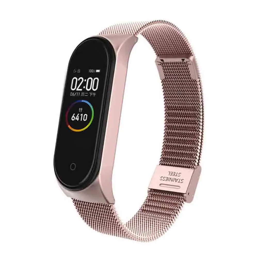 Rose pink BOORUI для xiaomi mi Band 3 4 ремешок с металлической пряжкой mi band 4 ремешок из нержавеющей стали Безвинтовой mi band 3 ремешок для xiaomi mi band 4 - Цвет: Rose pink