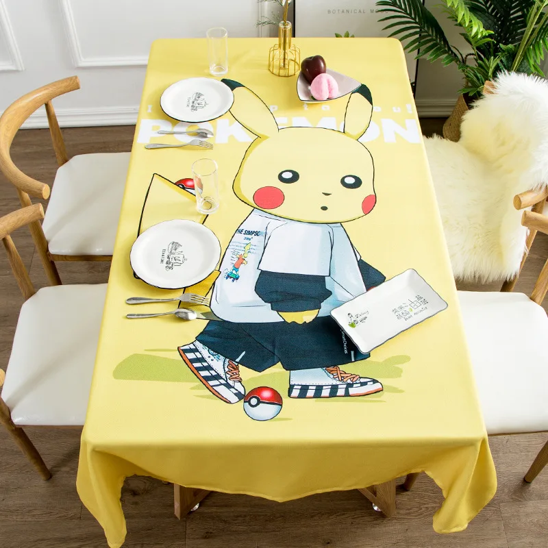 

100*130cm Pokemon Pikachu Cartoon Customizable Digital Printing Polyester Cotton Linen Tablecloth American Thick Tablecloth