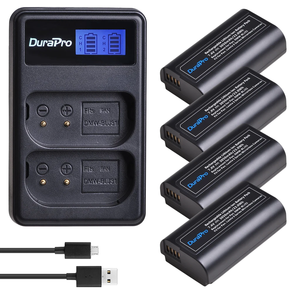 DuraPro 2 шт. DMW-BLJ31 DMW BLJ31 батарея+ ЖК USB зарядное устройство для Panasonic LUMIX S1, S1R, S1H беззеркальных камер - Цвет: 4 Battery Set