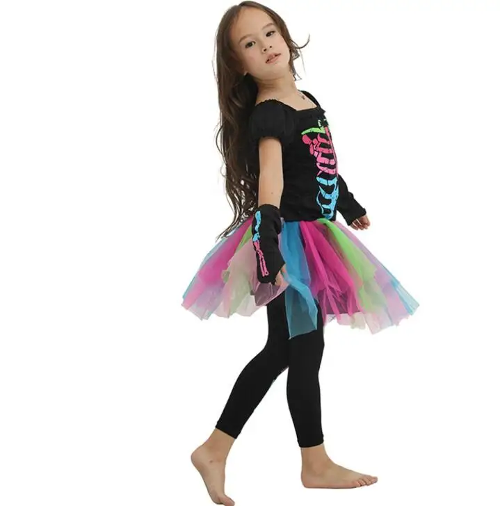 Детский костюм на Хэллоуин, костюм для девочек со смешными костями, костюм для детей года, костюм с рокерским скелетом