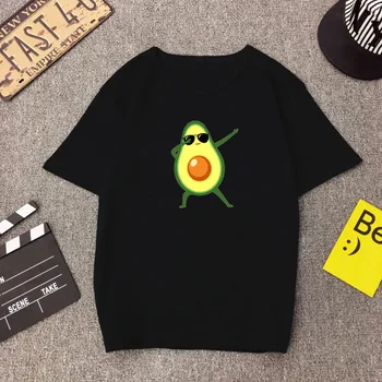 

Super Kawaii Hipster Plus Size T-shirt Cartoon Happy Time Avocado Pattern Print Short Sleeve Tops Korean Vintage Vogue Black Tee