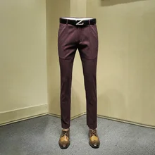 Мужские длинные официальные брюки, красный костюм для молодых людей, брюки, Осенние офисные брюки, мужские брюки, облегающие брюки для мужчин размера плюс 36