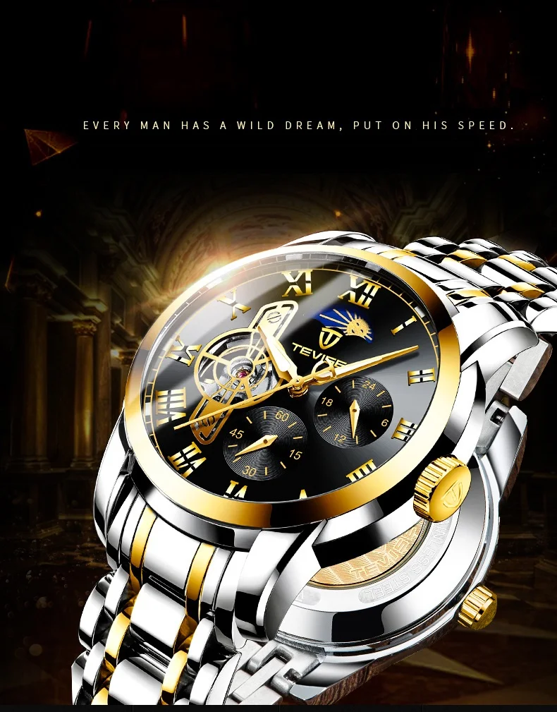 Man Watches 2019 Brand Luxury TEVISE 9005B Automatic Luminous Clock Men Tourbillon Waterproof Moon Phase Mechanical Watch Man (1)