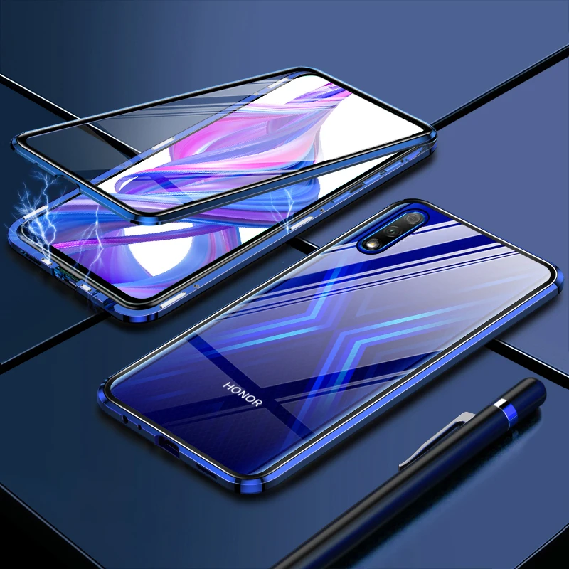 Роскошный 2-й Магнитный флип-чехол для huawei Honor 9X 9 XPro, переднее и заднее, двухстороннее закаленное стекло 360, чехол для телефона Honor9X Pro, чехол - Цвет: Blue  Double Glass