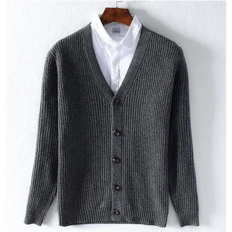 High quality Autumn Winter Mens long sleeve v-neck knitted sweaters casual woolen knitted thick mens sweaters mens coats