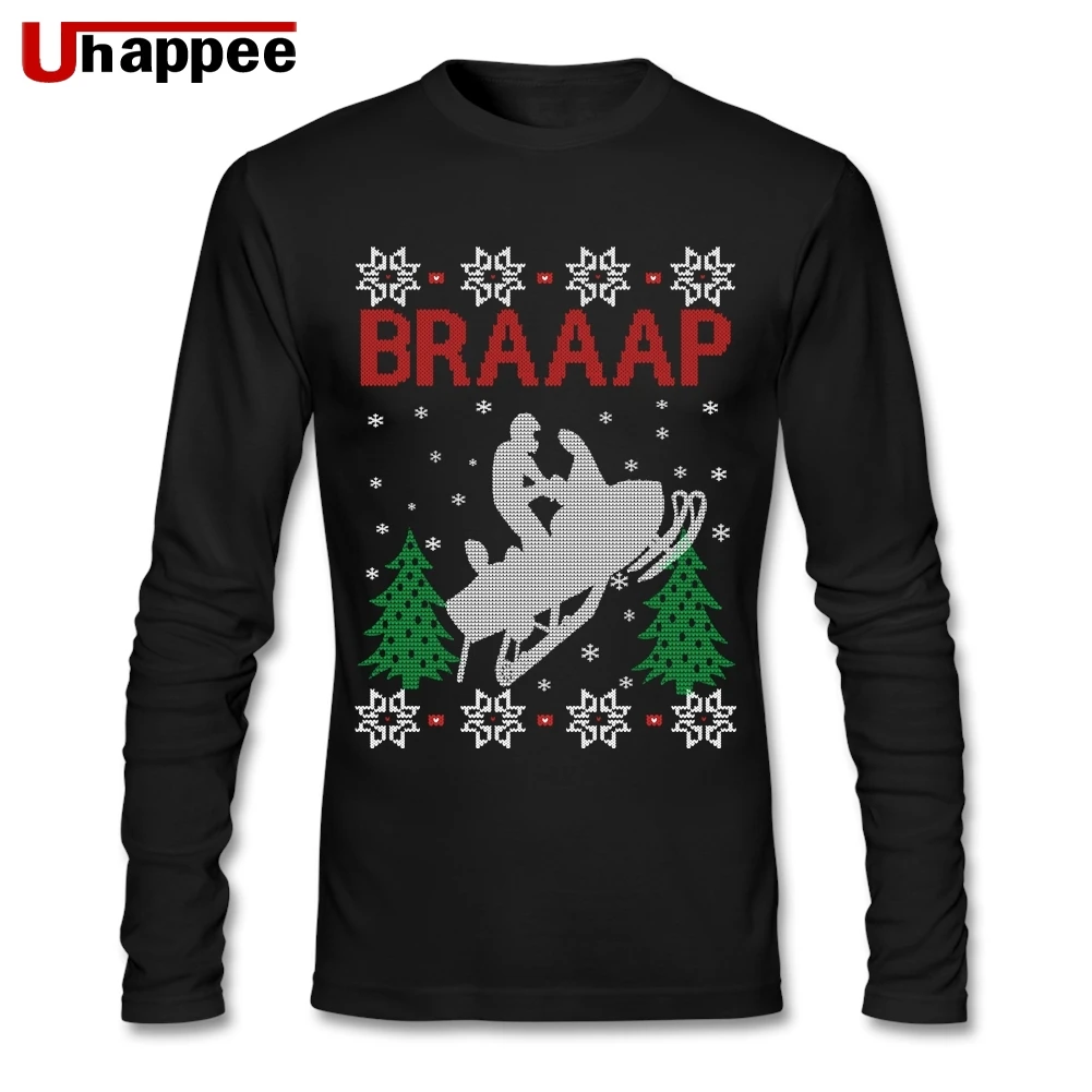 Уличный снегоход Braaap Рождественская футболка для мужчин Рождественский подарок мужчины o-образным вырезом печати с длинным рукавом хлопок плюс размер майки
