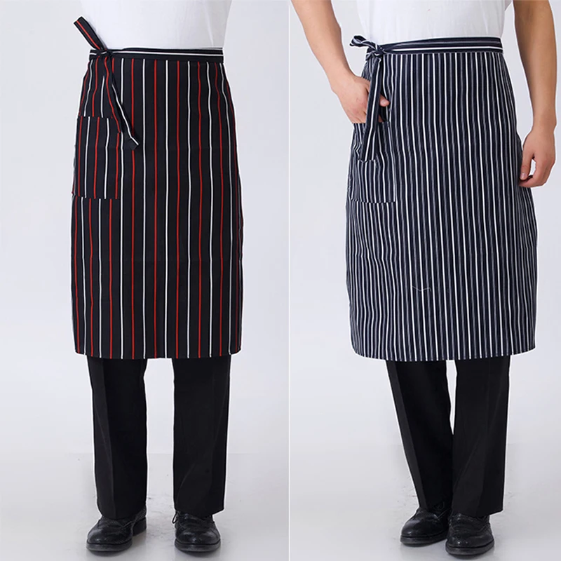 Wholesale price Kitchen Cooking Apron Striped Plaid Half-Length Short Waist Apron with Pocket Catering Chef Waiter Bar apron