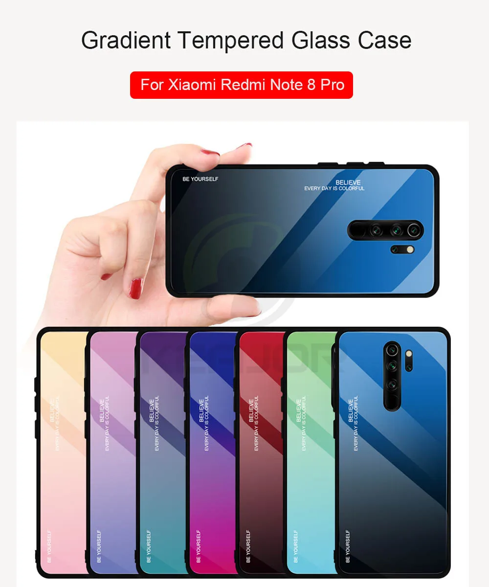 Чехол из закаленного стекла для Xiaomi Redmi Note 8 Pro, чехол, роскошный градиентный Твердый Чехол, мягкая силиконовая рамка, бампер для Redmi Note 8, чехол