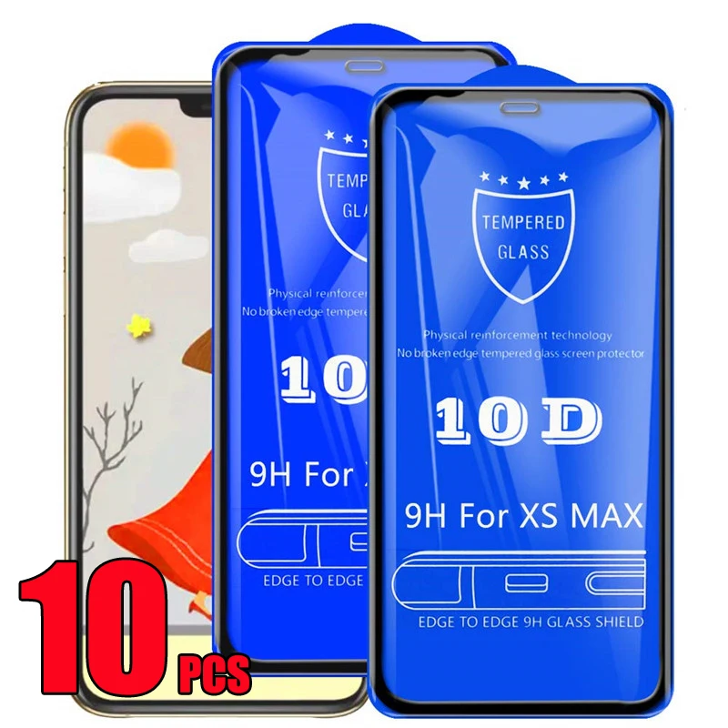 Изогнутое защитное стекло 10D для iPhone 13 Pro Max 12 Mini 11 XS XR X 8 7 6 Plus SE 10 шт. | Мобильные