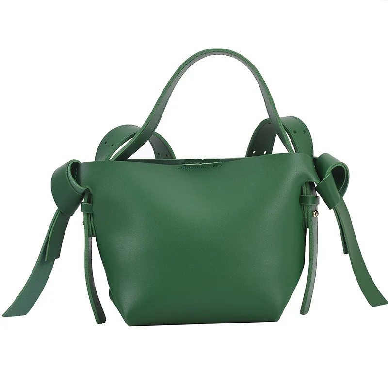 

2021 Korean Simple Texture Simple Portable Bucket Ins New Knotted Bow Tote Women's Single Shoulder Crossbody Clutch Bag