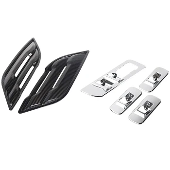 

2Pcs Carbon Fiber Grain Fender Plate Outlet Vent Trim for Ford F150 2015-2017 & 1set Window Lift Switch Panel Frame