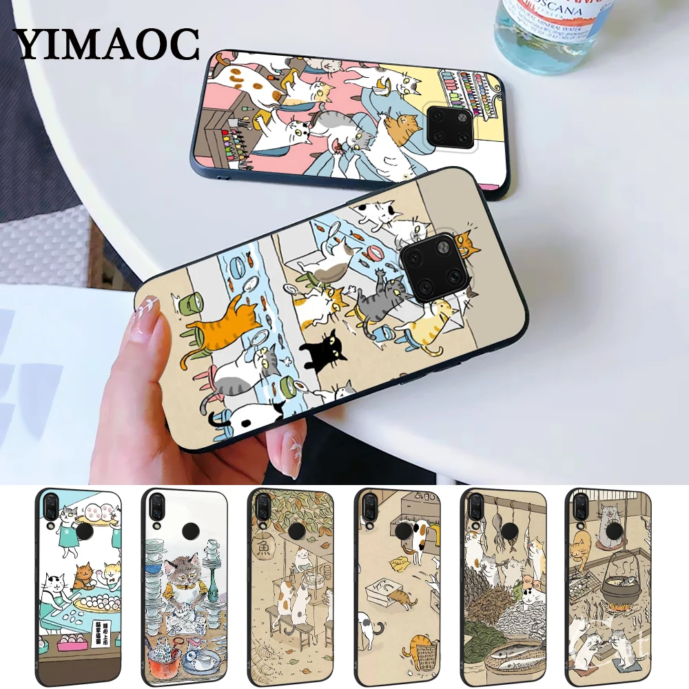 Японский кот напиток кожа с узором специальные силиконовые чехол для Huawei Mate 10 Pro 20