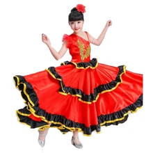 Обувь для девочек фламенко испанский бой быков танцевальное платье цыганское представление одежда сценическая одежда дети красный атлас костюм M199