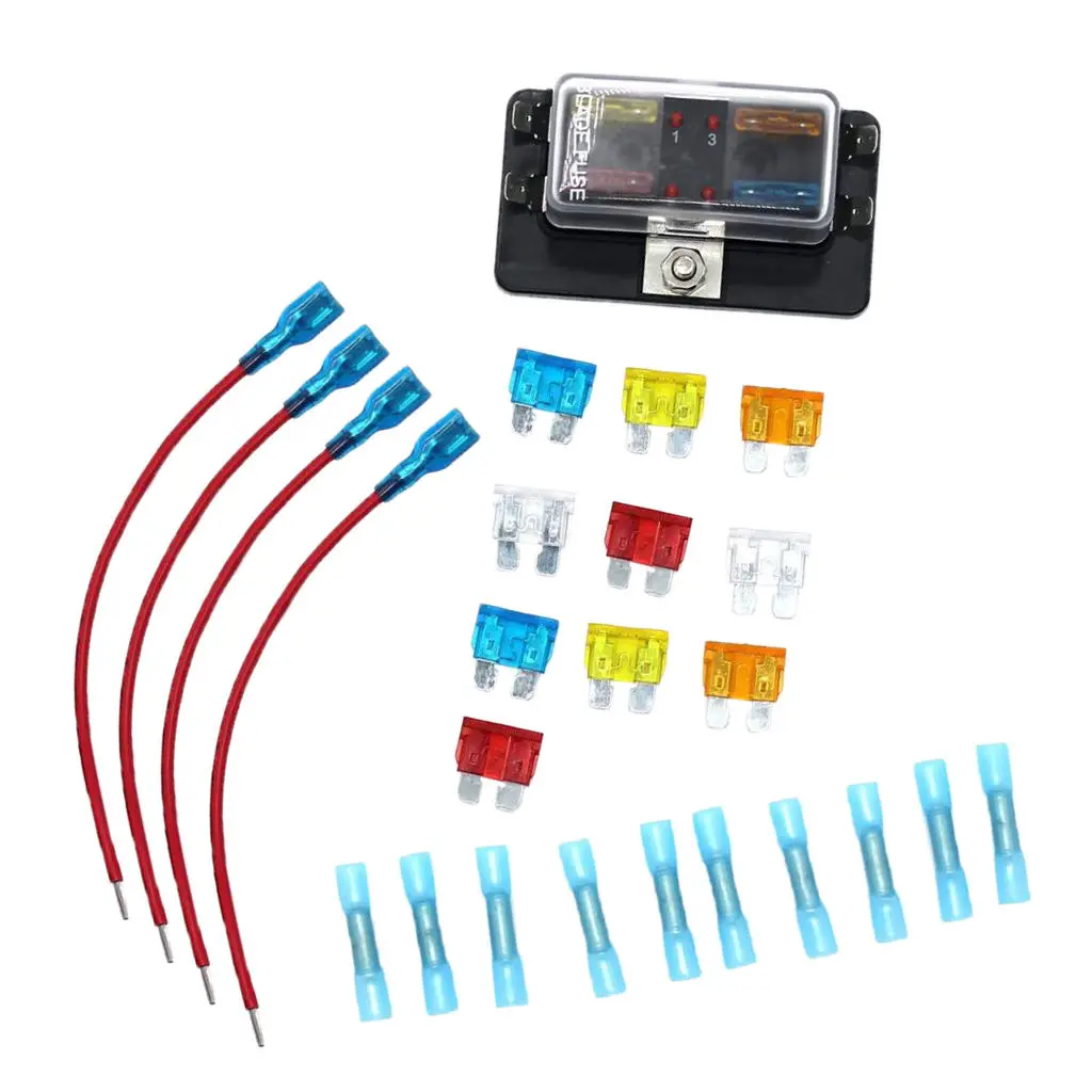 Car Boat Trailer Vehicle 4 Way Circuit ATC/ATO Blade Fuse Box Block