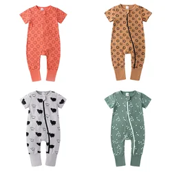Barboteuse en coton à manches courtes pour bébés filles et garçons de 6 à 24 mois, vêtements d'été à fermeture éclair 