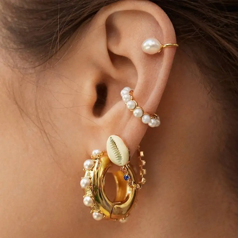 

2019 HOT Fashion Pearl Ear Cuff Bohemia Stackable C Shaped CZ Rhinestone Small Earcuffs Clip Earrings for Women Wedding Jewelry