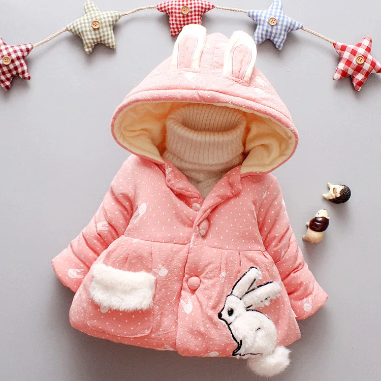 pink Куртка для маленьких девочек; зимняя куртка для девочек; пальто; теплая верхняя одежда с капюшоном в виде кролика; пальто для девочек; парки; детская куртка - Цвет: pink