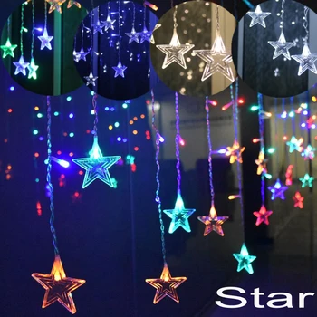 

5M Star Christmas Lights Droop 0.4-0.6m Curtain icicle Fairy String Light Garden Mall Eaves Garland Wedding Decorative Lights