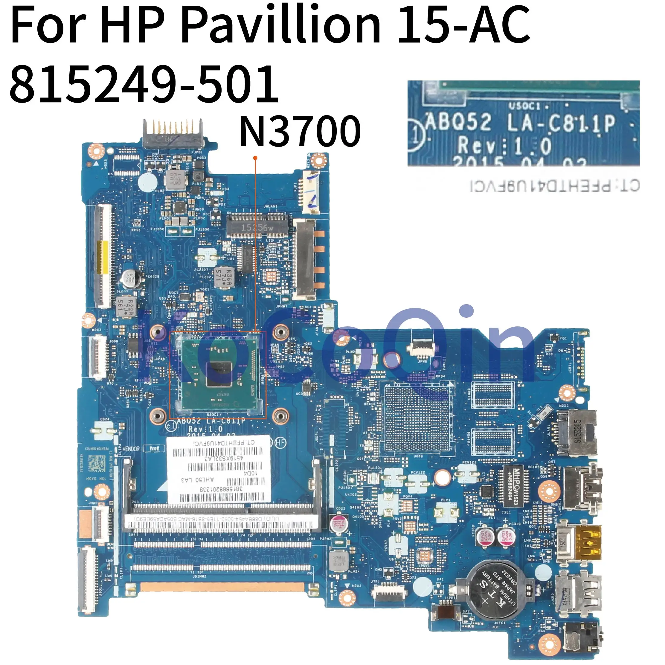 KoCoQin материнская плата для ноутбука hp павильон 15-AC 250 256 G4 N3700 SR29E материнская плата 815249-001 815249-501 ABQ52 LA-C811P DDR3