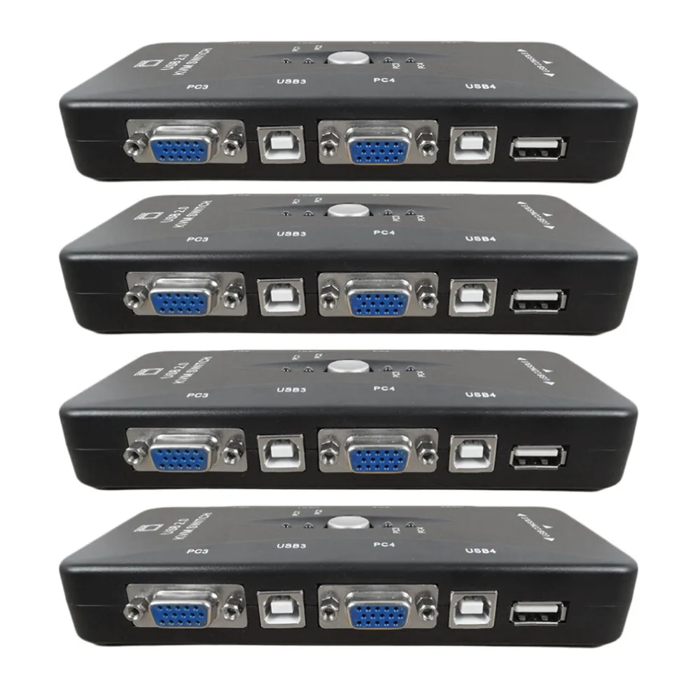 4-портовый концентратор USB 2,0 KVM VGA/переключатель SVGA Box адаптер подключается к принтеру Интеллектуальная клавиатура мышь 4 компьютера использование