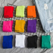 Мужские и женские повседневные носки с 10 буквами, Harajuku, флуоресцентные зеленые носки без пятки, унисекс, хлопковые зимние счастливые носки для девочек