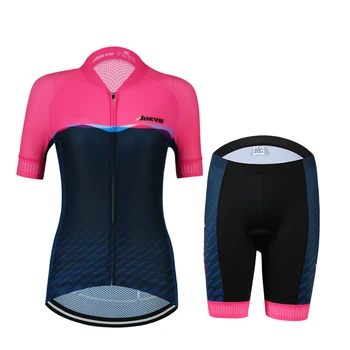 

Jokvie 2020 Fluorescent Pink Summer Cycling Jersey Set Short Sleeve Breathable Bicycle Riding Clothing