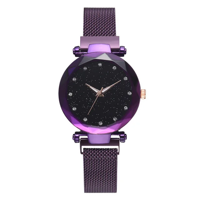 Женские часы Звездное небо Роскошные модные алмазные магнит для женщин часы Женские кварцевые наручные часы женские часы reloj mujer - Цвет: Purple Color