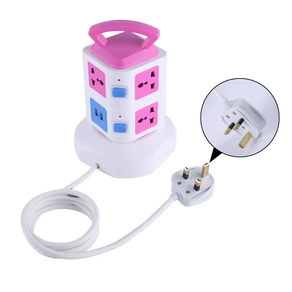 Вертикальный многоразъемный двухслойный с двойным usb-зарядным устройством интеллектуальная розетка штепсельная вилка Великобритании защита от перегрузки светодиодный дисплей