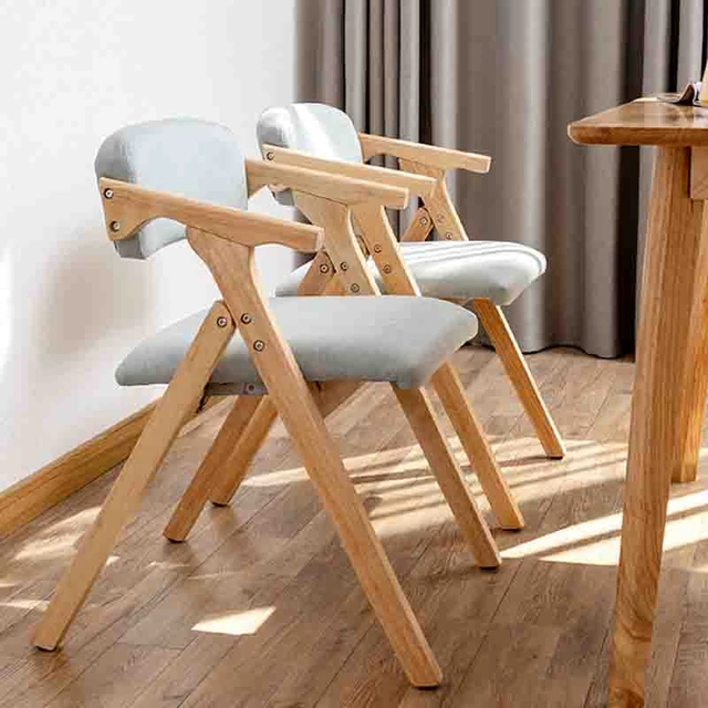 Silla de comedor de madera nórdica, silla plegable de tela minimalista  moderna, con reposabrazos y respaldo para ordenador, sofá para el hogar -  AliExpress