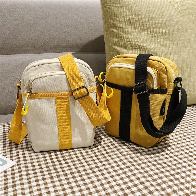 

INS Super Fire WOMEN'S Bag Contrast Color CHIC Women's Canvas Crossbody Bag Japanese Korean Crossbody Bag GIRL'S Soft Girl Cute