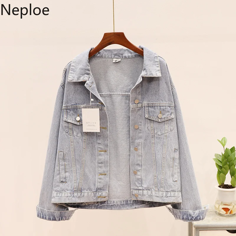 Neploe джинсовая куртка для женщин осень зима свободные мягкие печати Chaqueta Mujer с длинным рукавом Короткие студенческие Jaqueta Mujer46593