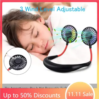 

Mini USB Portable Fan Neck Fan Neckband With Rechargeable Battery Small Desk Fans Handheld 2000mA Air Cooler Conditioner