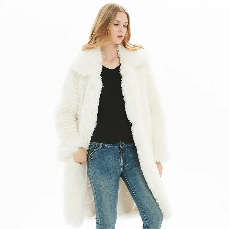 Белая Толстая теплая меховая куртка с длинным рукавом и круглым вырезом, зимняя модная женская меховая куртка из искусственного меха, верхняя одежда, пальто размера плюс 3XL