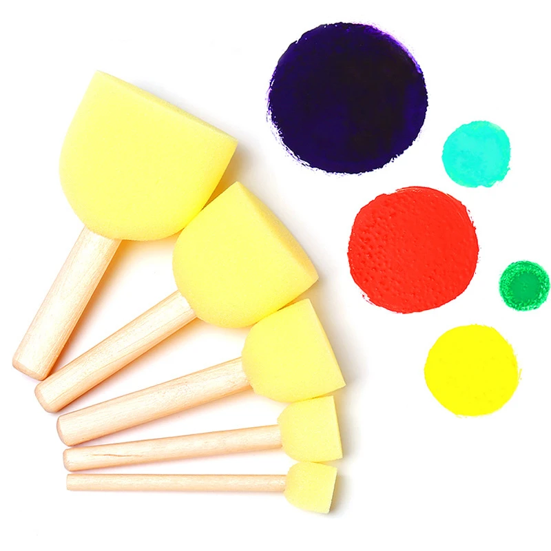 4Pcs/setKid Sponge Paint Brush Original Wooden Handle Painting Graffiti Early Toy DIY Art Supplies Gifts  Sponge Paint Brush