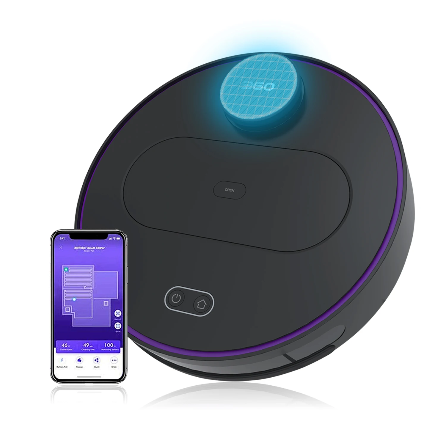 

360 S6 Robotic Vacuum Cleaner Automatic Remote Control Cleaning Robot black