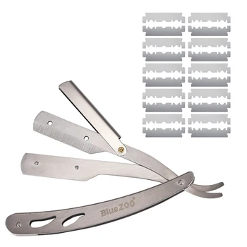 

Retro Foldable Barber Shaver Male Beard Stainless Steel Straight Shaving Razor With Razor Blade Razor Blade Safety Razor(Silver)