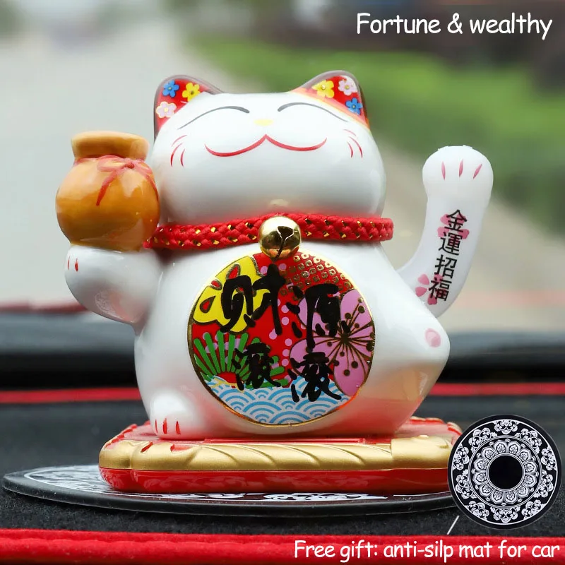 F Керамический счастливый кот на солнечных батареях Maneki Neko развевающаяся рука манящая удача приветственный Кот с автомобильным ковриком Настольный Декор очаровательный подарок - Цвет: F