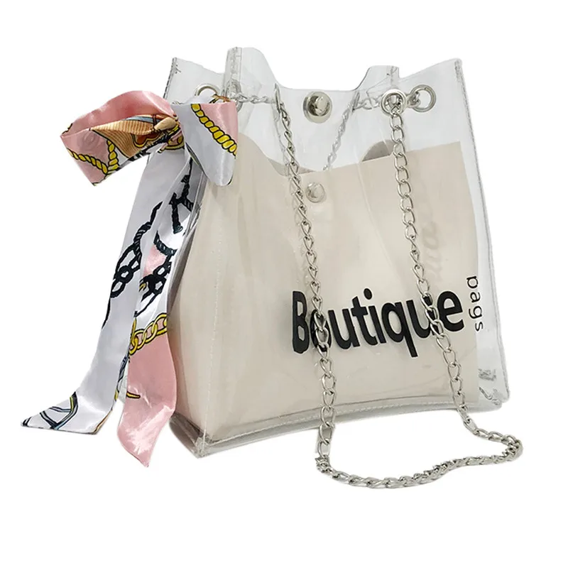 Women clear bag bucket bag Fashion Transparent Women Shoulder Bags Ladies Messenger Casual Shopping Scarves Handbags#O