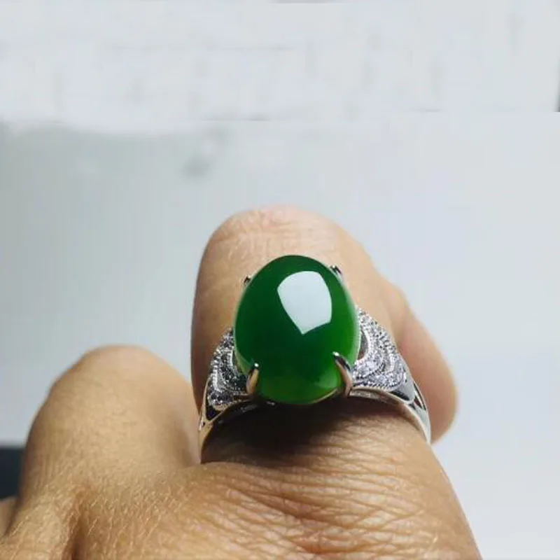 Настоящее сертифицированное натуральное Хотан зеленый нефрит 925 пробы серебро Мужские Женские амулет яшма Кольца Размер Регулируемый Лучшие подарки