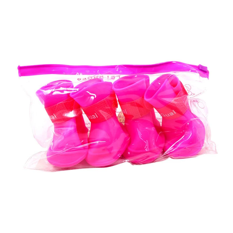 The pet dog boots with silicone days four shoes essential waterproof colored shoes appear dogs rainy candy pet wear antiskid