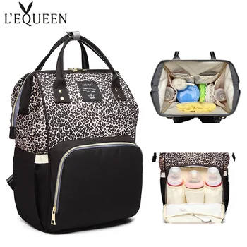 

Lequeen Baby Diaper Backpack Large Capacity Newborn Mummy Bag Waterproof Nappy Bags Fashion Leopard Print Baby Care Backpacks