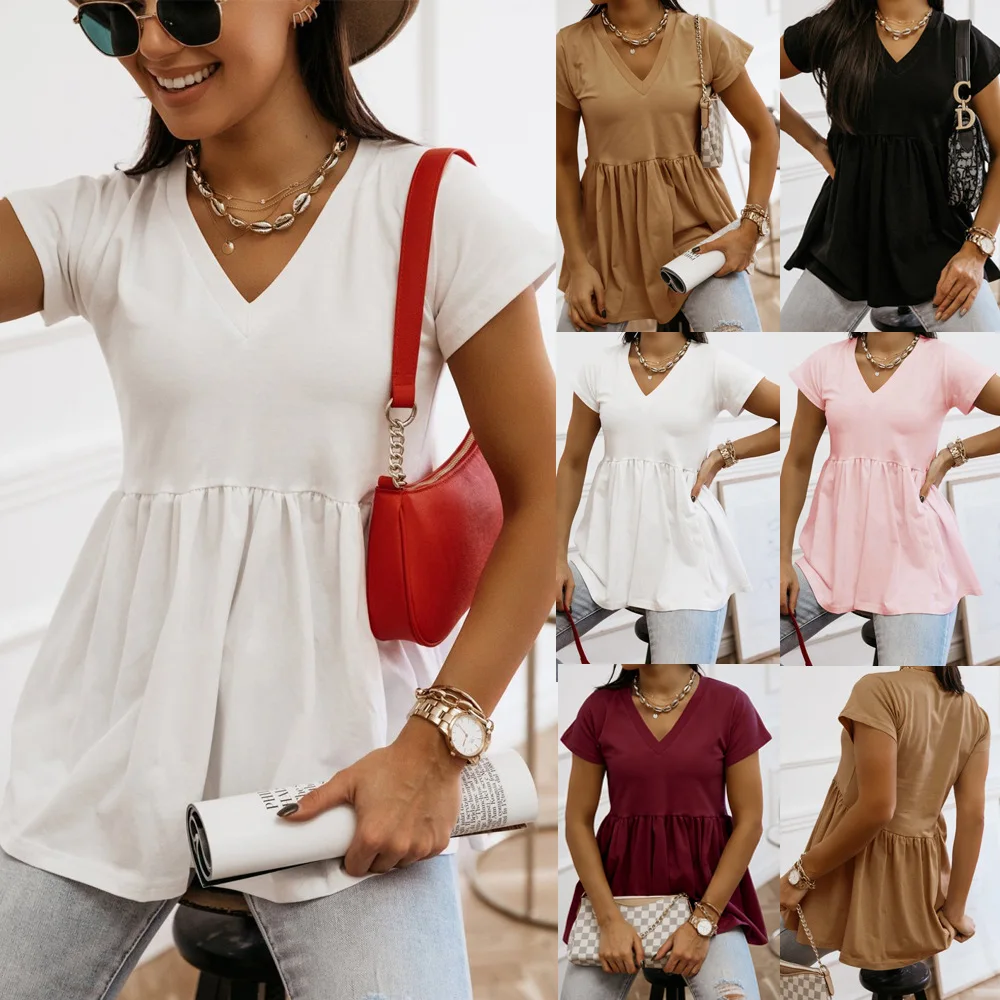 Flare Tunic Loose Peplum V Neck