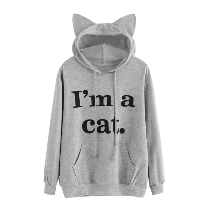 

Women Hoodies Printed Black Ear Coat "i'm A cat" Black Fashion Autumn And Winter Tide Products High Quality Pop Tide Fashion