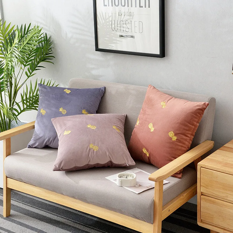 

Modern Pillow Cases Simple Velet Gold Line Embroidery Cushion Cover Decorative Sofa Bed Waist Fall Throw Pillow Cushions Covers