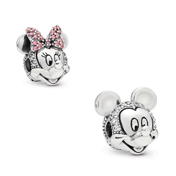 

Free Shipping 925 Sterling Silver Minnie Mickey Shimmering Portrait Clip Charms Fit Original Pandora Bracelet DIY Jewelry Beads