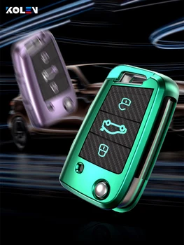

Car Key Case Cover Carbon Fiber Style For VW Volkswagen Golf 7 MK7 Polo Seat Ibiza Leon FR 2 For Skoda Octavia A7 Auto Key Shell