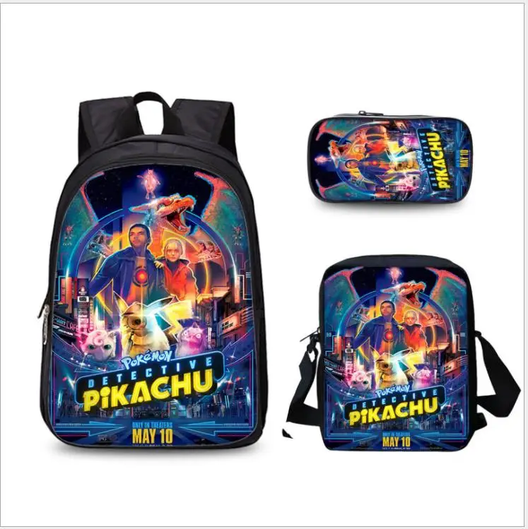 3 шт./компл. Pokemon Detective сумки с Пикачу с рисунком аниме школьные ранцы для мальчиков и девочек Подарки два Слои рюкзак для детей Mochilas