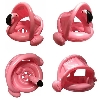 

Summer Children Inflation Swimming Flamingo Seat Bring Sunshade Baby Peng Inflation Bring Swimming Circle